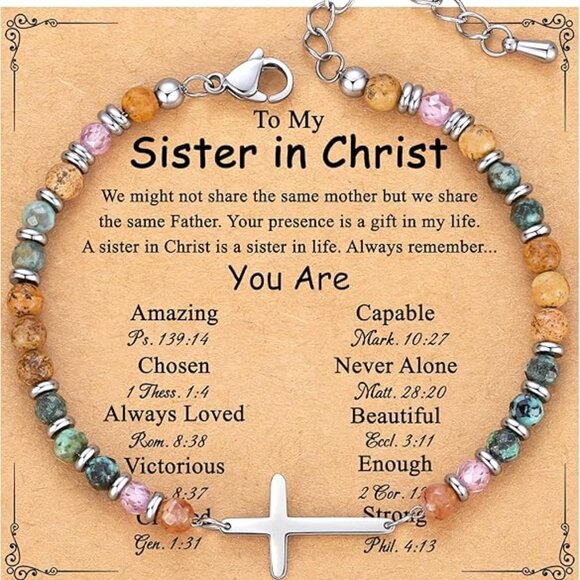 Natural Stones Cross Bracelet for Women, Carries God’s Love and Protection - Picture 1 of 5